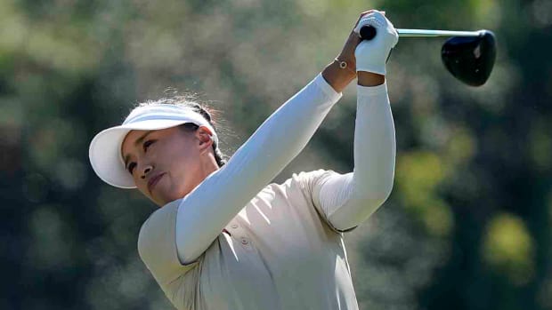 Amy Yang plays her shot from the 3rd tee during the final round of the 2023 LPGA CME Group Tour Championship golf tournament.